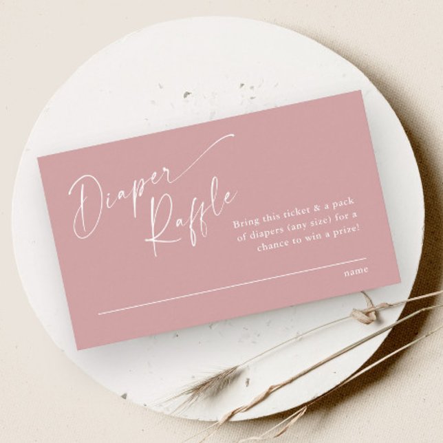 Tarjeta De Recepción Script Diaper Raffle Chica Baby Shower (Modern script girls dusty pink baby shower diaper raffle enclosure card.)