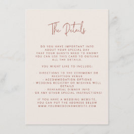 Tarjeta De Recepción Script Font Boda moderna Terracota & Cream