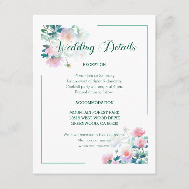 Tarjeta De Recepción Script Font Pastel Garden Flowers Wedding (Anverso)
