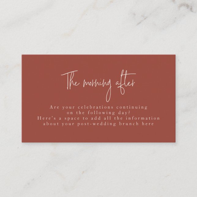 Tarjeta De Recepción Script Font Terracotta & Cream Post Boda Brunch (Anverso)