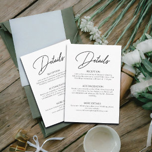 Tarjeta De Recepción Script manuscrito para detalles de Bodas