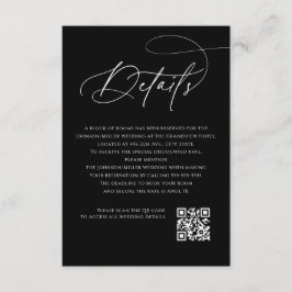 Tarjeta De Recepción Script Monogram Wedding Details Black QR Code