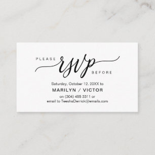 Tarjeta De Recepción Script negro estético, Fiesta RSVP responde