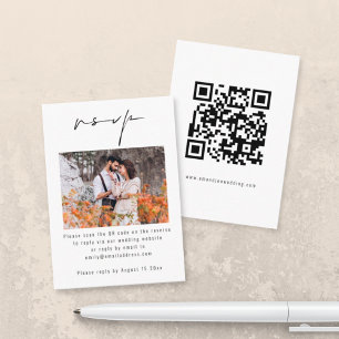 Tarjeta De Recepción Script Photo QR Code Wedding RSVP