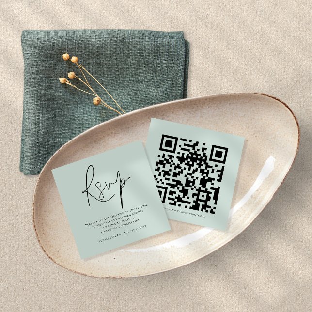 Tarjeta De Recepción Script QR código Mint Green Wedding RSVP (Subido por el creador)