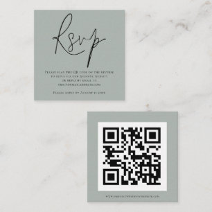 Tarjeta De Recepción Script QR Código Sage Boda verde RSVP Gabinete