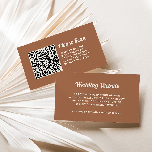 Tarjeta De Recepción Script retro | Código QR del sitio web Boda (Trendy, retro style wedding website cards with a scannable QR code)