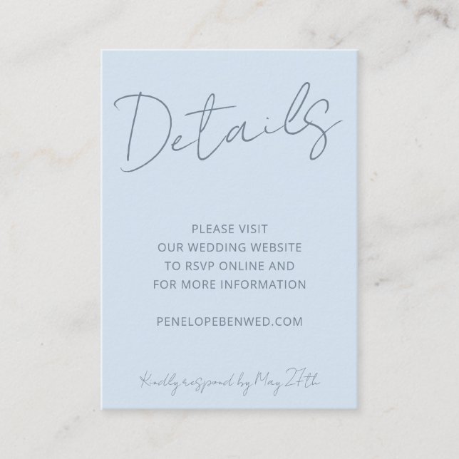 Tarjeta De Recepción Script Soft Blue Wedding Website Details QR Modern (Anverso)