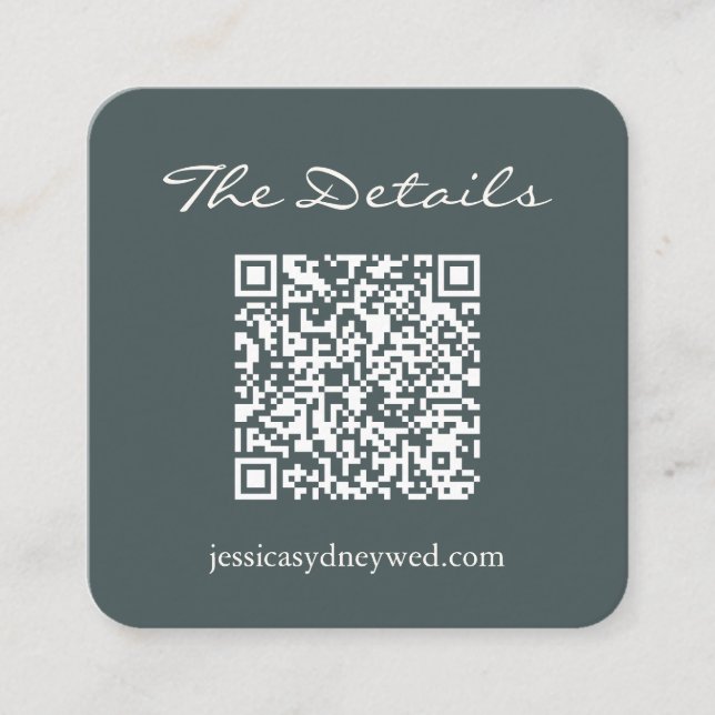 Tarjeta De Recepción Script Wedding RSVP Detalles Código QR Verde azula (Anverso)
