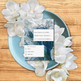 Tarjeta De Recepción Sea Blues Alcohol Ink Paint Elegant Wedding