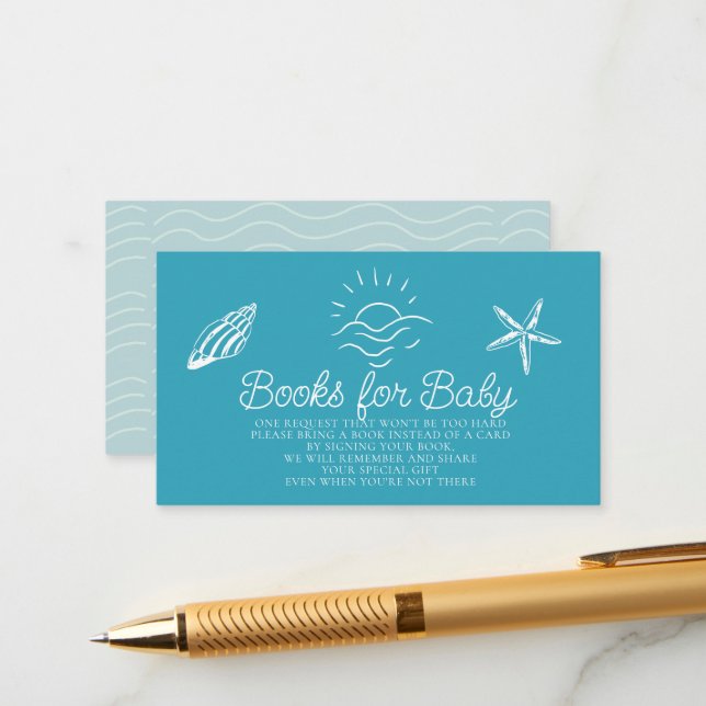 Tarjeta De Recepción Sea You Soon Blue Baby Shower Book Request (Anverso/Reverso In Situ)