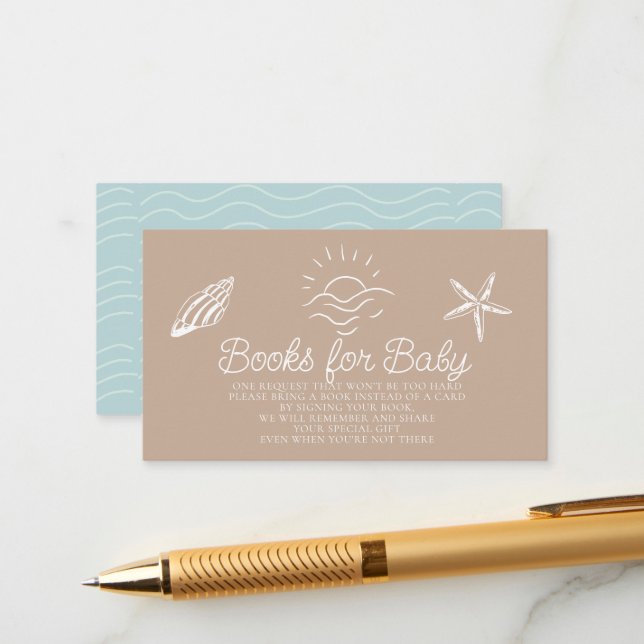 Tarjeta De Recepción Sea You Soon Brown Baby Shower Book Request (Anverso/Reverso In Situ)