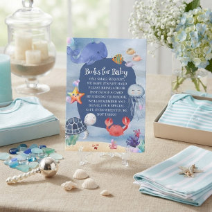 Tarjeta De Recepción Sea You Soon niño azul acuarela criaturas marinas