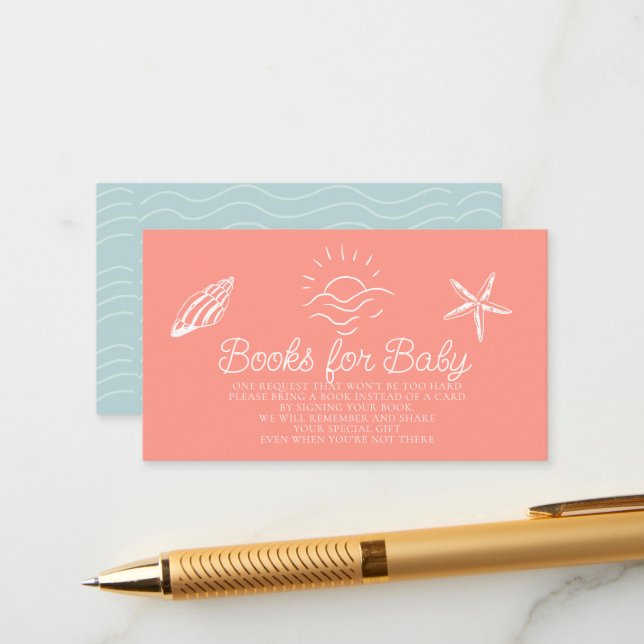 Tarjeta De Recepción Sea You Soon Pink Baby Shower Book Request (Anverso/Reverso In Situ)