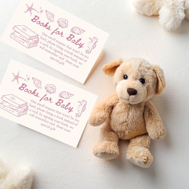 Tarjeta De Recepción Sea you soon seashells baby shower book request (Sea you soon pink seashells baby shower book request enclosure cards books for baby cards)