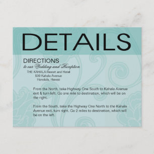 Tarjeta De Recepción Seashell Dreams Beach Wedding Directions aqua