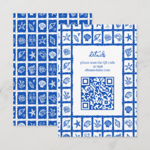 Tarjeta De Recepción Seashell Grid Beach Wedding PERSONALIZADO QR Code