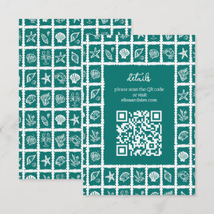 Tarjeta De Recepción Seashell Grid Beach Wedding PERSONALIZADO QR Code