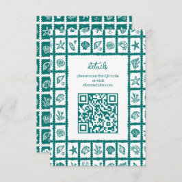 Tarjeta De Recepción Seashell Grid Beach Wedding PERSONALIZADO QR Code