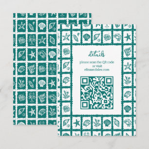 Tarjeta De Recepción Seashell Grid Beach Wedding PERSONALIZADO QR Code