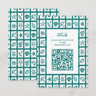 Tarjeta De Recepción Seashell Grid Beach Wedding PERSONALIZADO QR Code