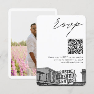 Tarjeta De Recepción Seattle Pikes Place Wedding RSVP Código QR Pequeño