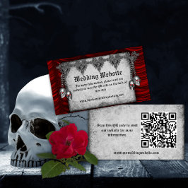 Tarjeta De Recepción Seda roja y calaveras plateadas sitio web de Boda 
