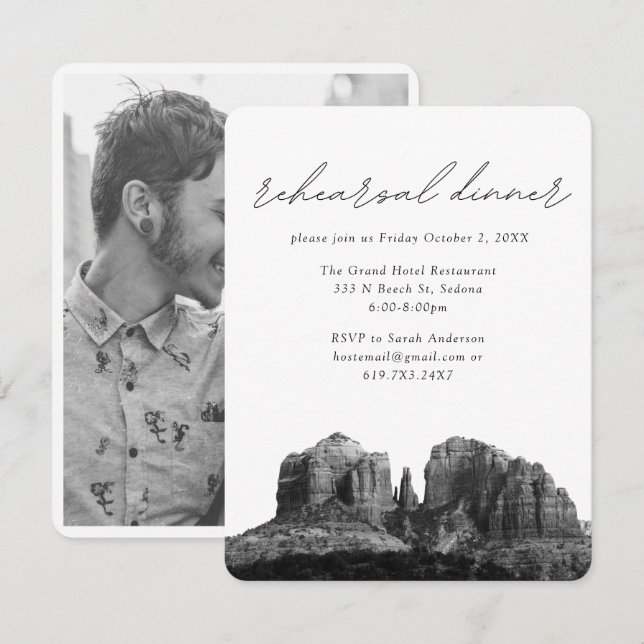 Tarjeta De Recepción Sedona Boda Elegante Ensayo Cena (Anverso / Reverso)