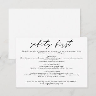 Tarjeta De Recepción Seguridad Primero seguridad simple de COVID blanco