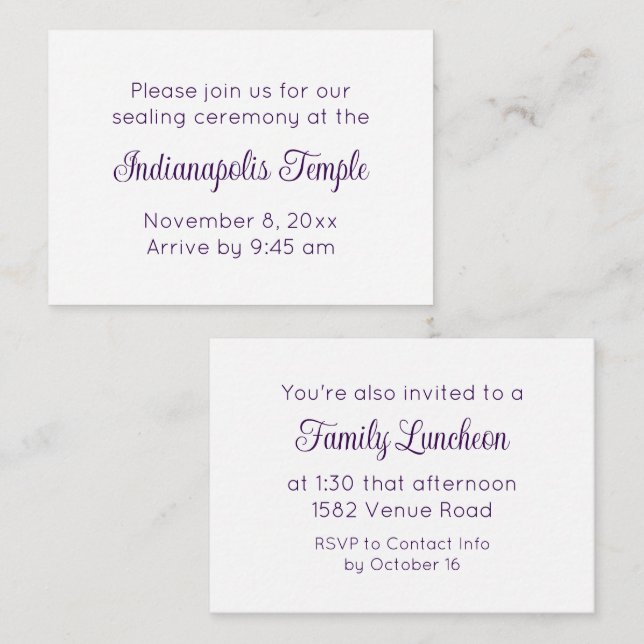 Tarjeta De Recepción Sellado de templo de guijarros morados e invitació (Anverso / Reverso)