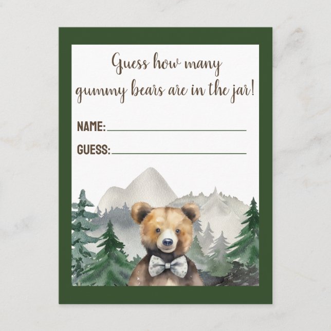 Tarjeta De Recepción Selva acuarela, osito de peluche, juego de Baby Sh (Anverso)