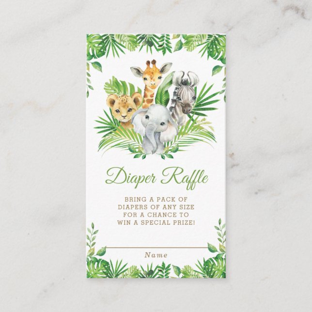 Tarjeta De Recepción Selva Animal Safari Greenery Diaper Raffle (Anverso)