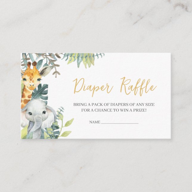 Tarjeta De Recepción Selva de Safari de la Jungla Un Diaper Raffle de B (Anverso)