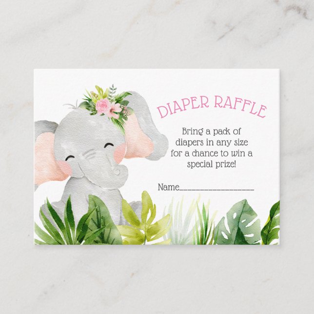 Tarjeta De Recepción Selva Safari Diaper Elephant Raffle (Anverso)