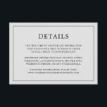 Tarjeta De Recepción Sencilla Boda Elegante en Monograma Gris Claro<br><div class="desc">Una sencilla tarjeta de gabinete boda con un diseño moderno y elegante con sus detalles rodeados de un delgado borde. Todo el texto está en negro sobre un fondo gris plateado. Las fuentes y los colores de fondo pueden cambiarse a los colores que desee pulsando el botón "personalizar". Una moda...</div>