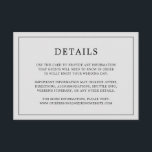 Tarjeta De Recepción Sencilla Boda Elegante en Monograma Gris Claro<br><div class="desc">Una sencilla tarjeta de gabinete boda con un diseño moderno y elegante con sus detalles rodeados de un delgado borde. Todo el texto está en negro sobre un fondo gris plateado. Las fuentes y los colores de fondo pueden cambiarse a los colores que desee pulsando el botón "personalizar". Una moda...</div>