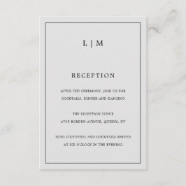 Tarjeta De Recepción Sencilla Boda Elegante en Monograma Gris Claro