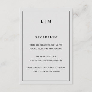 Tarjeta De Recepción Sencilla Boda Elegante en Monograma Gris Claro