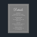 Tarjeta De Recepción Sencilla Boda Formal Tradicional Gris Elegante<br><div class="desc">Tarjeta de gabinete de estilo tradicional gris / boda gris con un diseño simple con "Detalles" en una caligrafía elegante dentro de un borde delgado. La plantilla le permite compartir información importante sobre su día especial. Este diseño clásico es perfecto para un boda formal.</div>