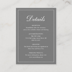 Tarjeta De Recepción Sencilla Boda Formal Tradicional Gris Elegante