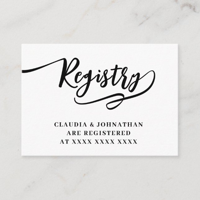 Tarjeta De Recepción Sencilla ducha de novia en el registro (Anverso)