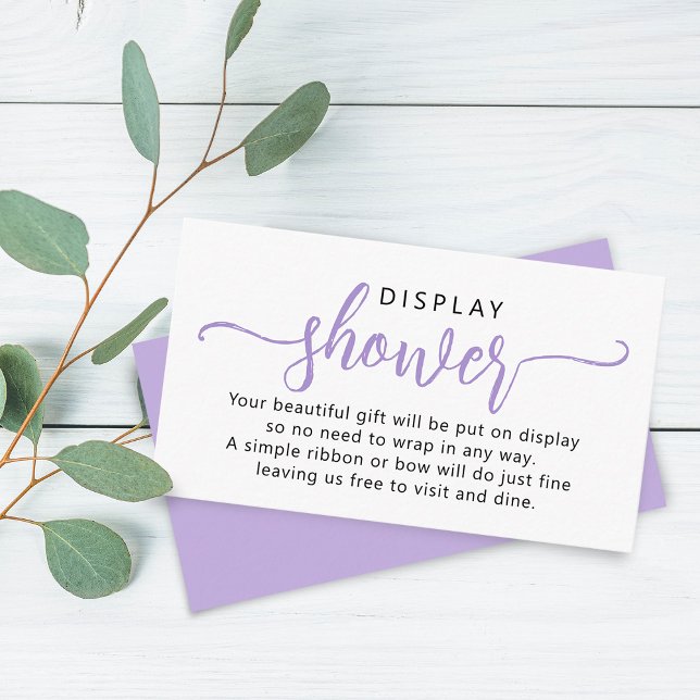 Tarjeta De Recepción Sencilla ducha de visualización de guión púrpura (Simple Purple Script Display Shower Enclosure Card)