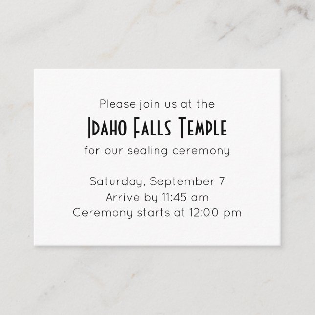 Tarjeta De Recepción Sencilla elegancia Ceremonia de sellado de templos (Anverso)