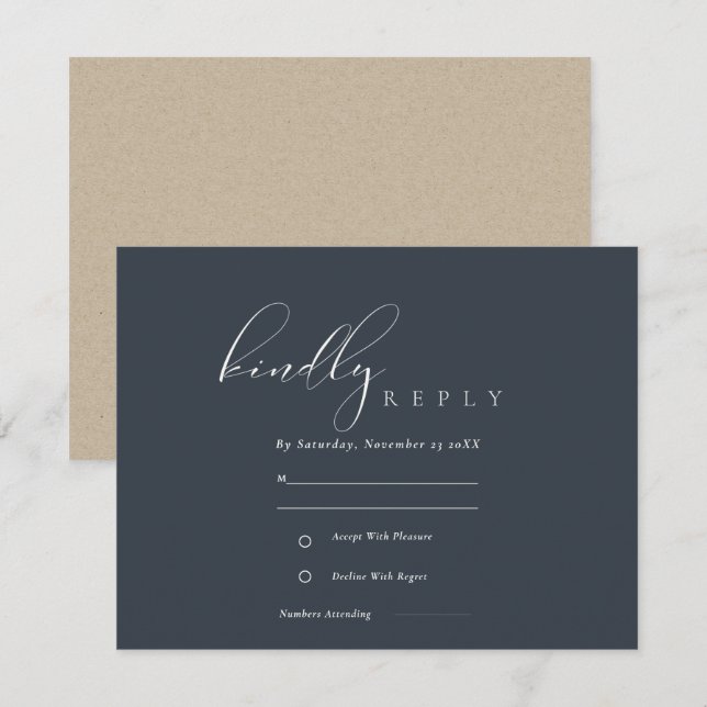 Tarjeta De Recepción Sencilla elegancia de la marina de guerra negra RS (Anverso / Reverso)