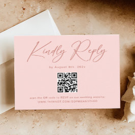 Tarjeta De Recepción Sencilla elegancia de Rubor color rosa QR Boda RSV