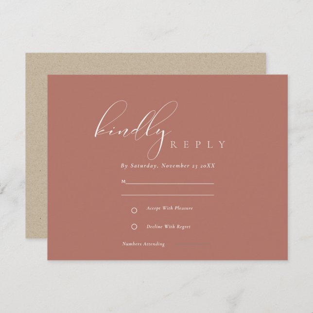 Tarjeta De Recepción Sencilla elegancia Script Terracotta Wedding RSVP (Anverso / Reverso)