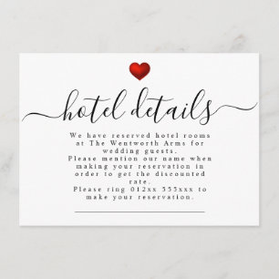 Tarjeta De Recepción Sencilla modernidad Boda de corazón rojo