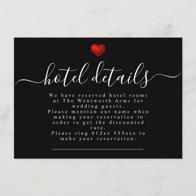 Tarjeta De Recepción Sencilla modernidad Boda de corazón rojo (Anverso)