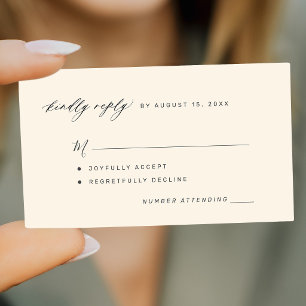 Tarjeta De Recepción Sencilla respuesta de boda RSVP en negro y marfil