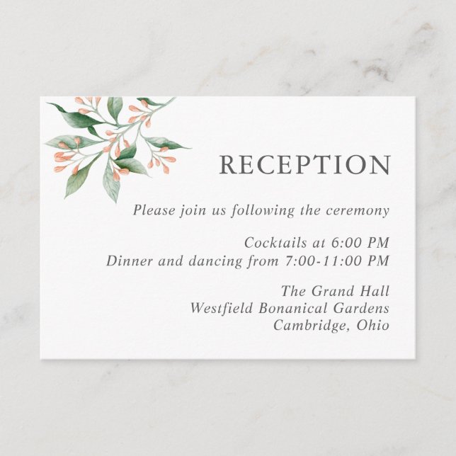 Tarjeta De Recepción Sencilla y elegante decoración acuática Floral Wed (Anverso)